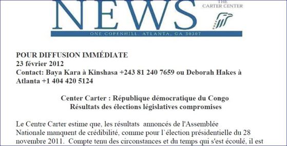 RAPPORT DU CENTRE CARTER: LES ELECTIONS LEGISLATIVES MANQUENT DE CREDIBILITE Centre-carter-230212