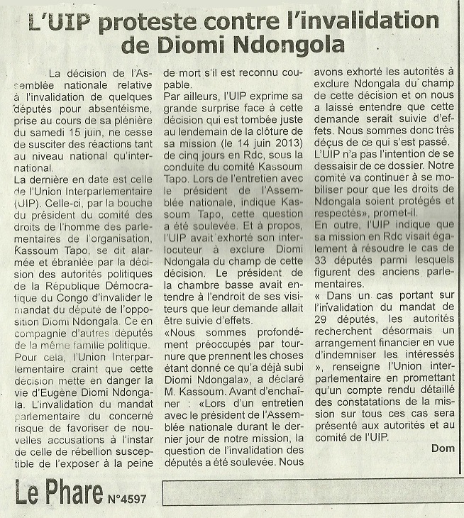 EUGENE DIOMI NDONGALA, LE PRISONNIER POLITIQUE DU REGIME KABILA - Page 7 Le-phare190613-001