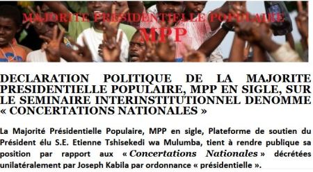 DECLARATION POLITIQUE DE LA MAJORITE PRESIDENTIELLE POPULAIRE, MPP EN SIGLE, SUR LE SEMINAIRE INTERINSTITUTIONNEL DENOMME « CONCERTATIONS NATIONALES » Titre-de-la-declaration-mpp-30-06-13
