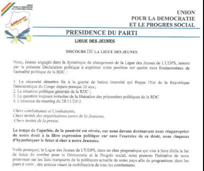  LA LIGUE DES JEUNES DE L’UDPS HAUSSE LE TON – DECLARATION POLITIQUE DU 21/11/2013 Capture211113