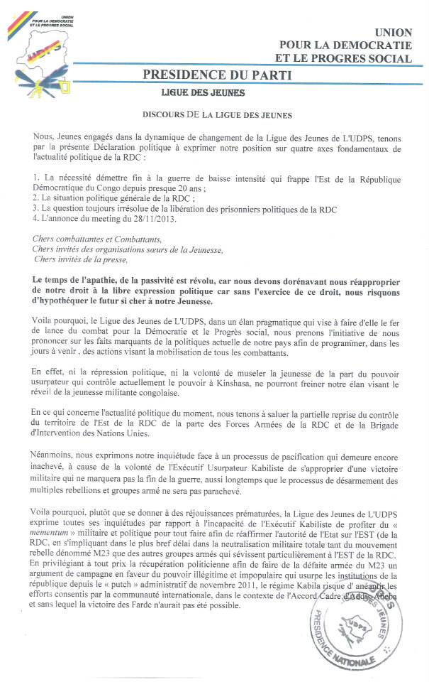 LA LIGUE DES JEUNES DE L’UDPS HAUSSE LE TON – DECLARATION POLITIQUE DU 21/11/2013 Ligue-des-jeunes-1