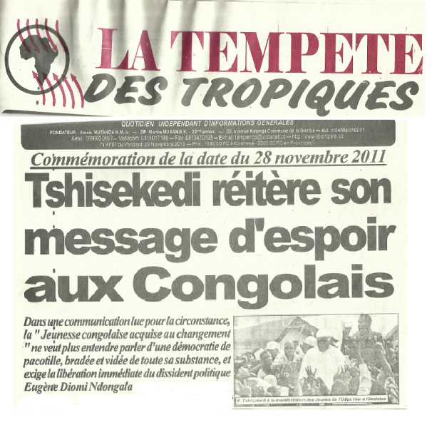 FLASH: COMMEMORATION DU 28/11/11: TSHISEKEDI HONORE DE SA PRESENCE LA MANIFESTATION DES JEUNES DES UDPS ET ALLIES A KINSHASA: "Nanu esili te ! " Tempete1
