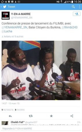 Senego TV: Y'en a marre dément les autorités congolaises qui ont chargé Fadel et Cie 10981199_451506105005249_3658677026393777645_n