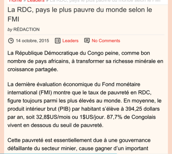 FMI PAUVRETE EN RDC 2015